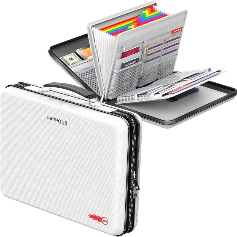 HAPPOUS Fireproof Document Organizer, Expanding File Organizer with 13 Pockets, Portable Fireproof Document Box Hard-Shell Document Organizer Storage for Documents Laptop Passports Cards Gray - Image 1